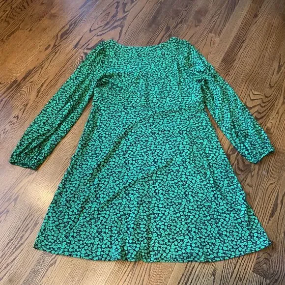 Boden Floral Dress Size 12 L Green Floral Jersey Short Balloon Sleeve Modal - Picture 8 of 9